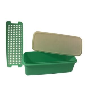 Vintage Tupperware Bread Celery Vegetable Keeper #782-6 Jadeite Green 3 piece